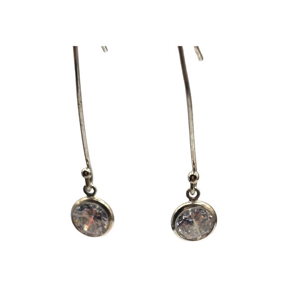 Minimalist Sterling Pierced Earrings Long French Wire Clear Crystal Beads - Picture 6 of 6